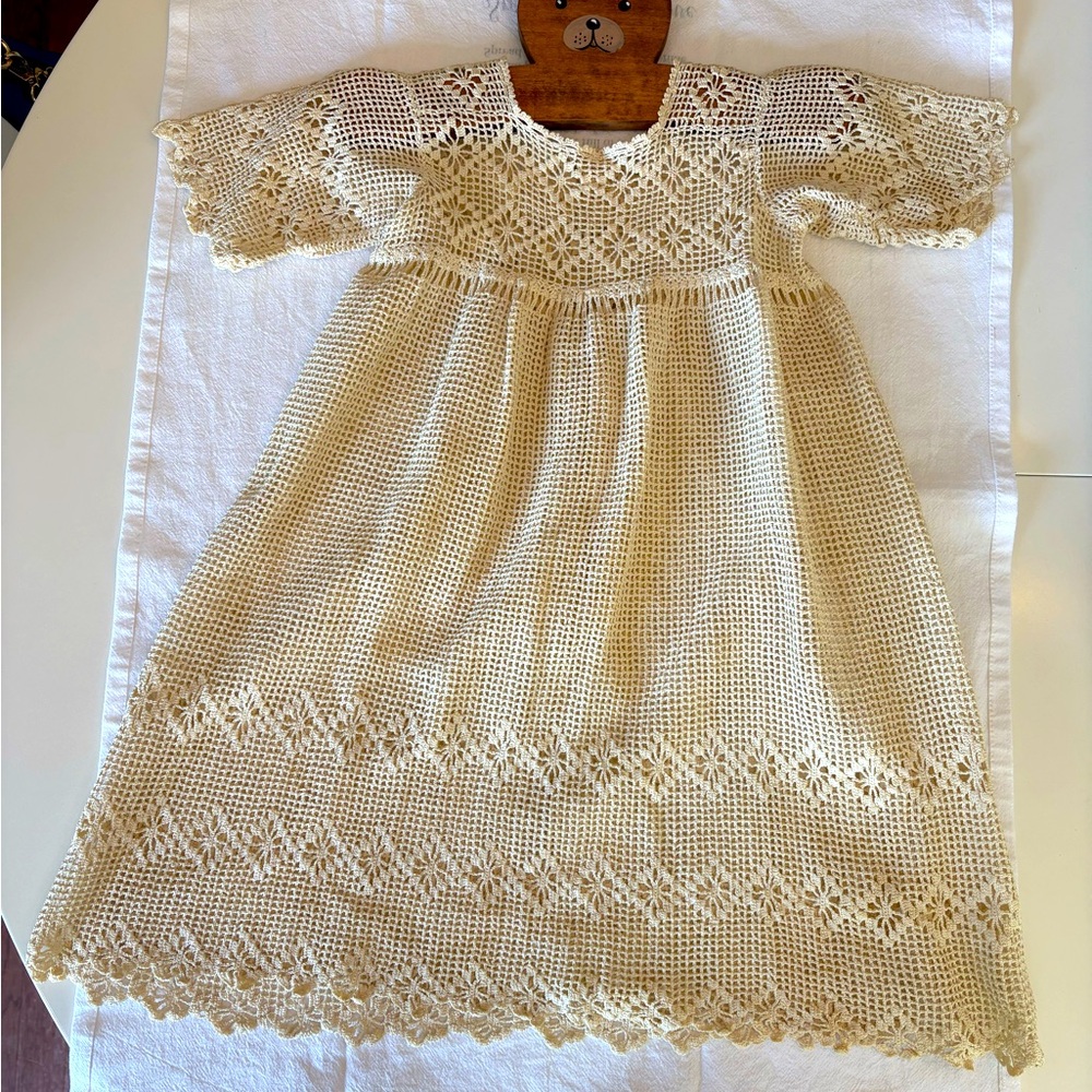 Vintage Crochet Lace christening Dress in Cream
